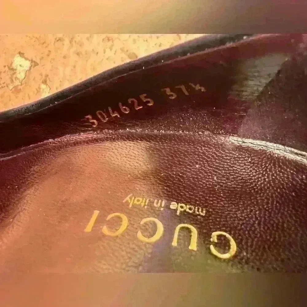 Gucci Suede Heels Pump Shoes Sandals Size 37.5 US‎ 7.5 Navy Blue Black Bow - Picture 4 of 6
